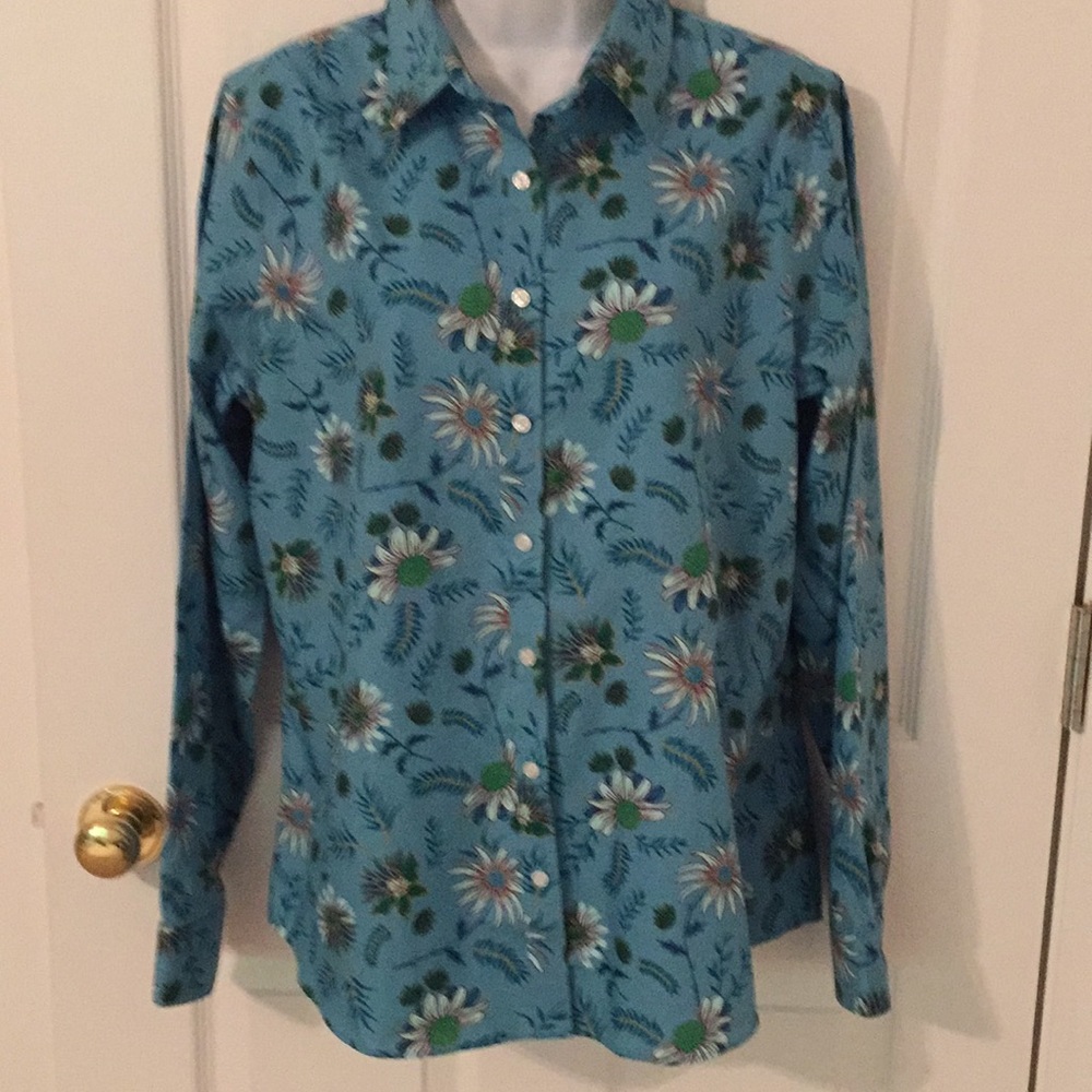 Lands’ End No Iron Supima Floral Shirt Blouse Like New Condition